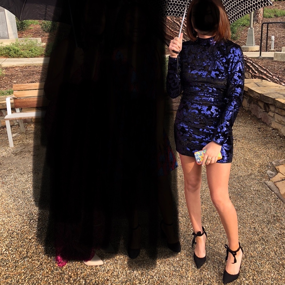 Blue Sequined Backless Mini Dress